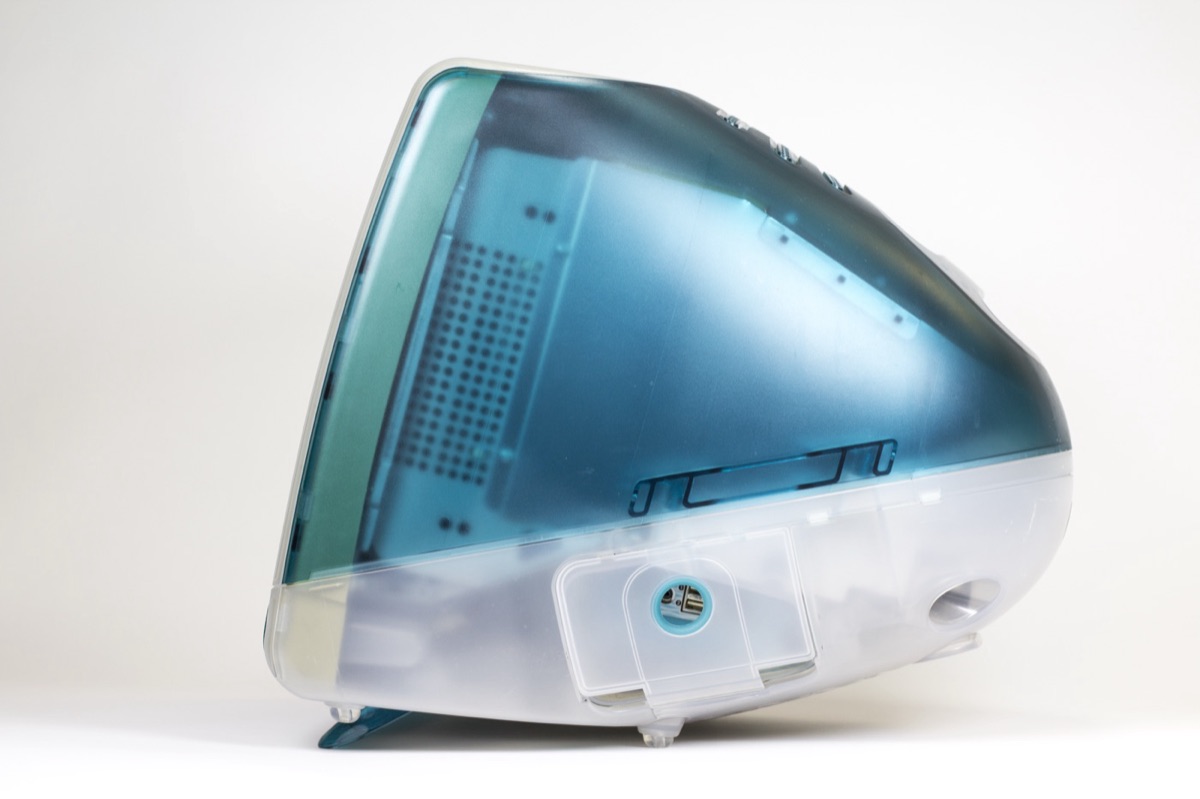 The Bondi Blue iMac G3 from 1998 - the translucent all-in-one computer that announced Apple was back, designed by Jonathan Ive under Steve Jobs