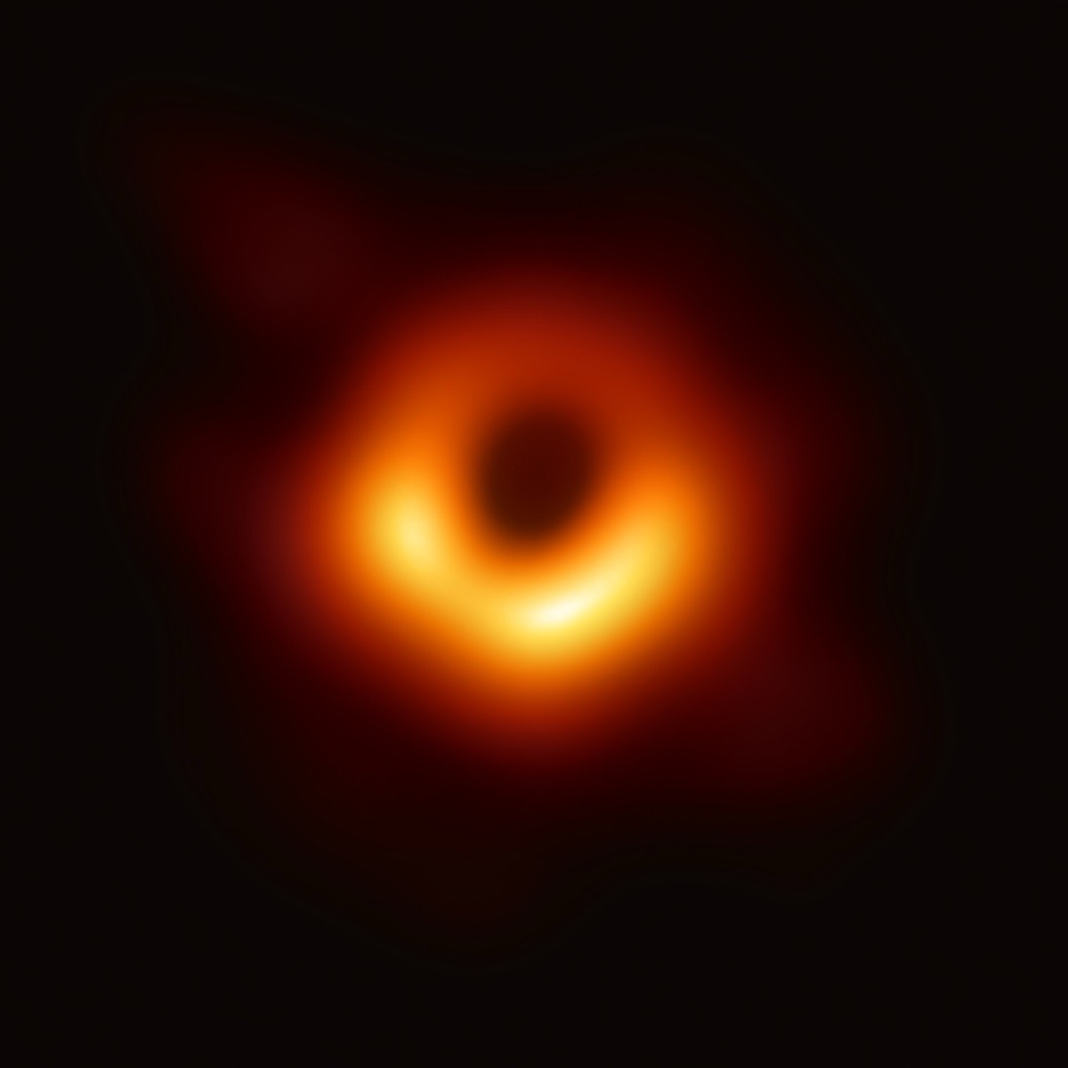 The supermassive black hole at the center of galaxy Messier 87, imaged by the Event Horizon Telescope - the kind of spinning black hole whose energy-extraction physics (the Penrose-Zel'dovich process) was reproduced in a CUNY lab.